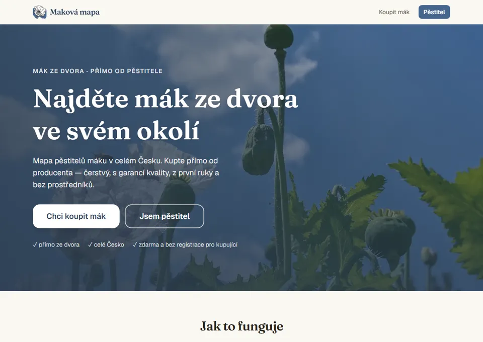 Web pro Maková mapa (spolek pěstitelů máku)
