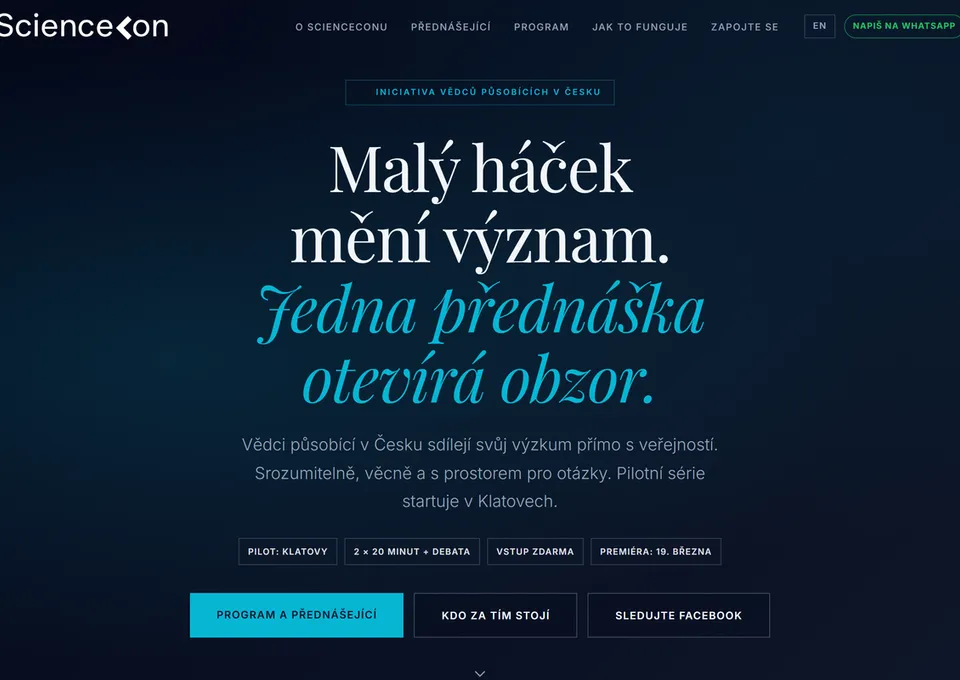 Web pro ScienceCon (vědecké přednášky pro veřejnost)